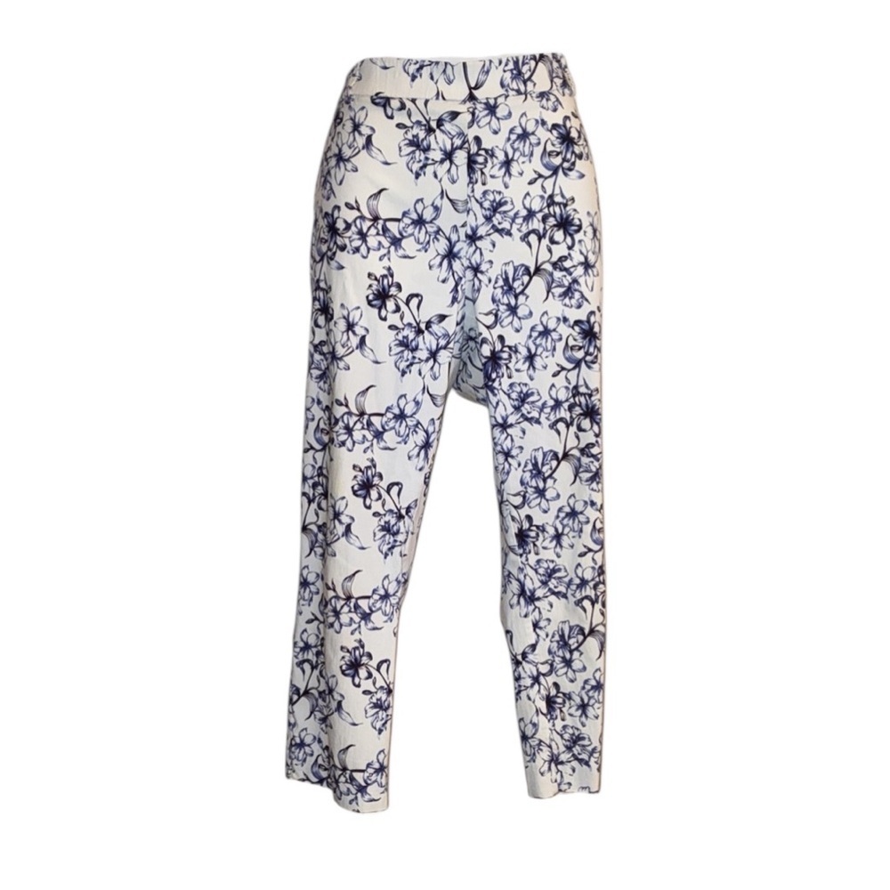 JULES & LEOPOLD Floral Print Pants, white with blue, pull on. L.